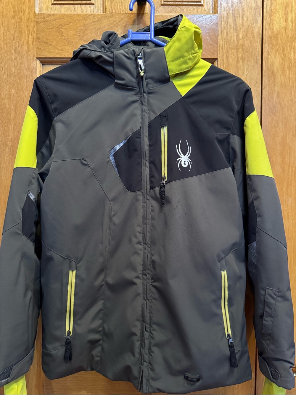 Spyder Boys Dark Gray & Bright Yellow Hooded Ski Snowboard Jacket